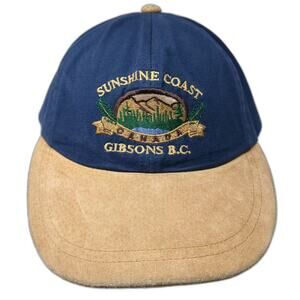 KP Baseball Cap Blue Beige Suede Brim Sunshine Coast Canada OS Hat Embroidered